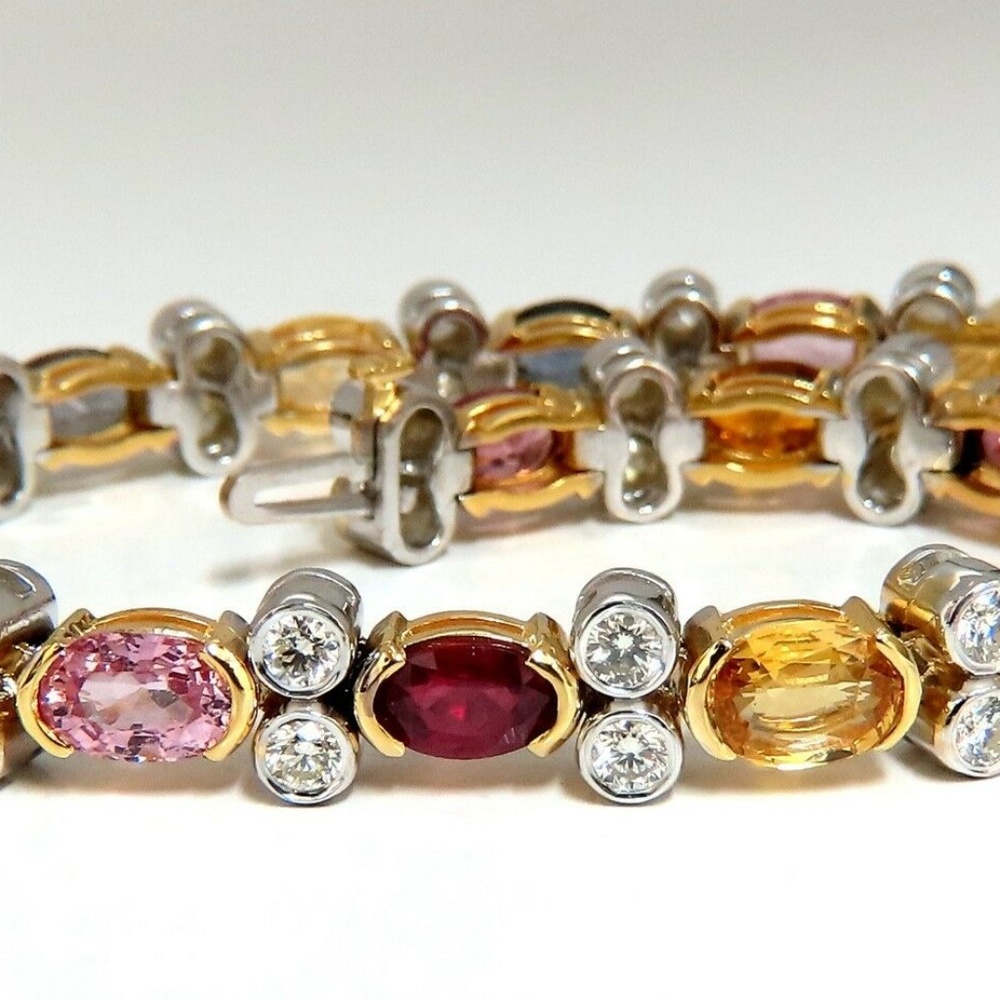 14.35ct Natural Spinel, Ruby, Sapphire, Green Garnet diamonds bracelet 14kt*